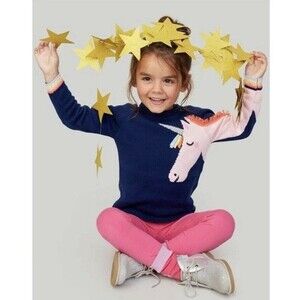 Joules Gee Gee Girls Unicorn Knitted Navy Sweater 9-10Y